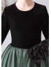 Long Sleeves Black And Green Velvet Tulle Flower Girl Dress